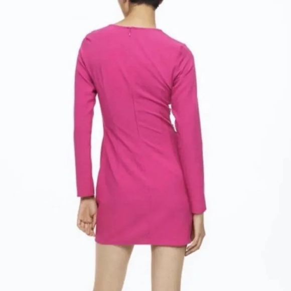 NWT H&M Hot Pink Gathered Scoop Neck Bodycon Mini Dress with Ruching Size  XS - Picture 3 of 16
